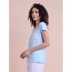 Generic Women's Casual Cotton Printed Half Sleeve Round Neck T-Shirt (Blue)