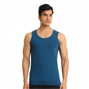 Generic Men's Casual Cotton Solid Round Neck Sleeveless Vest (Blue)