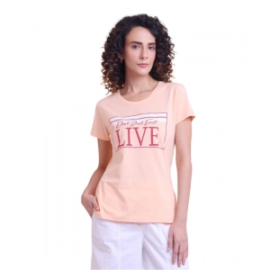 Generic Women's Casual Cotton Printed Half Sleeve Round Neck T-Shirt (Peach)
