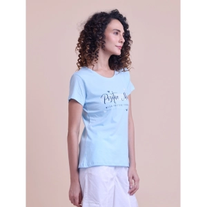 Generic Women's Casual Cotton Printed Half Sleeve Round Neck T-Shirt (Blue)