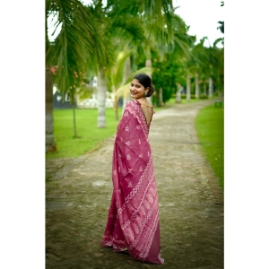 Generic Women's Cotton Printed Saree With Unstitched Blouse (Red, 5.5 Mtr)