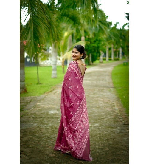 Women's Cotton Printed Saree With Unstitched Blouse (Red, 5.5 Mtr)