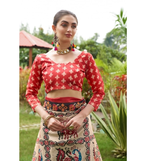 Women's Tussar Silk Printed Saree With Unstitched Blouse (Maroon, 5.5 Mtr)