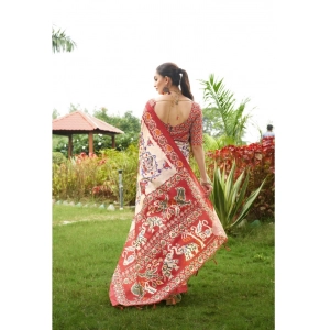 Generic Women's Tussar Silk Printed Saree With Unstitched Blouse (Maroon, 5.5 Mtr)