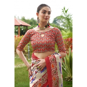 Generic Women's Tussar Silk Printed Saree With Unstitched Blouse (Maroon, 5.5 Mtr)