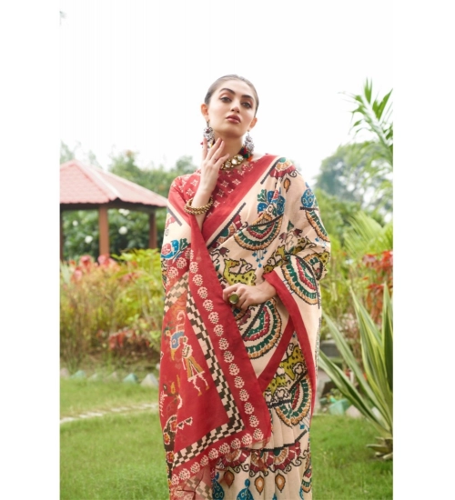 Women's Tussar Silk Printed Saree With Unstitched Blouse (Maroon, 5.5 Mtr) Women's Tussar Silk Printed Saree With Unstitched Blouse (Maroon, 5.5 Mtr)