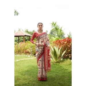 Generic Women's Tussar Silk Printed Saree With Unstitched Blouse (Maroon, 5.5 Mtr)