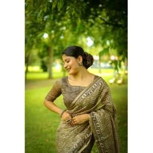 Generic Women's Cotton Printed Saree With Unstitched Blouse (Green, 5.5 Mtr)
