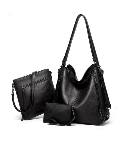 Beastofcloud Women's PU Leather Medium Shoulder Zipper Handbag (Black)