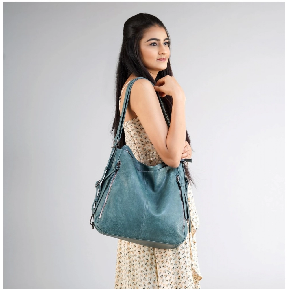 Beastofcloud Women's PU Leather Medium Shoulder Zipper Handbag (Blue) Beastofcloud Women's PU Leather Medium Shoulder Zipper Handbag (Blue)