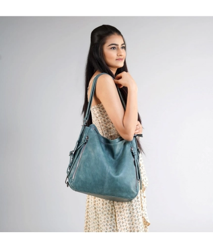 Beastofcloud Women's PU Leather Medium Shoulder Zipper Handbag (Blue)