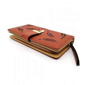 Generic Women's Faux Leather Medium Snap Button Wallet (Brown)