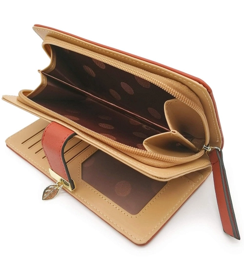 Women's Faux Leather Medium Snap Button Wallet (Brown)