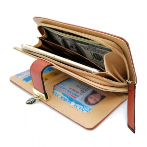 Generic Women's Faux Leather Medium Snap Button Wallet (Brown)