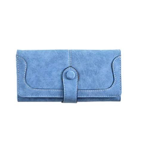 Women's Faux Leather Medium Snap Button Wallet (Blue)
