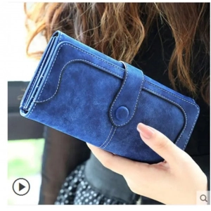 Generic Women's Faux Leather Medium Snap Button Wallet (Dark Blue)