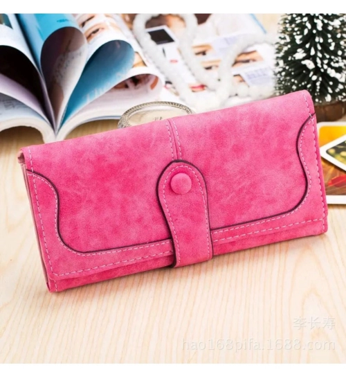 Women's Faux Leather Medium Snap Button Wallet (Pink) Women's Faux Leather Medium Snap Button Wallet (Pink)
