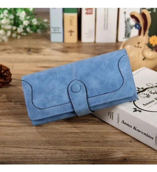 Women's Faux Leather Medium Snap Button Wallet (Blue) Women's Faux Leather Medium Snap Button Wallet (Blue)