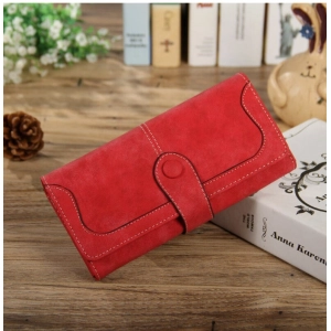 Generic Women's Faux Leather Medium Snap Button Wallet (Red)