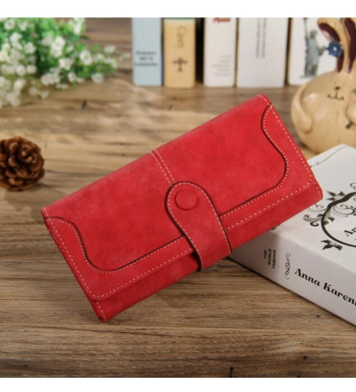 Women's Faux Leather Medium Snap Button Wallet (Red) Women's Faux Leather Medium Snap Button Wallet (Red)