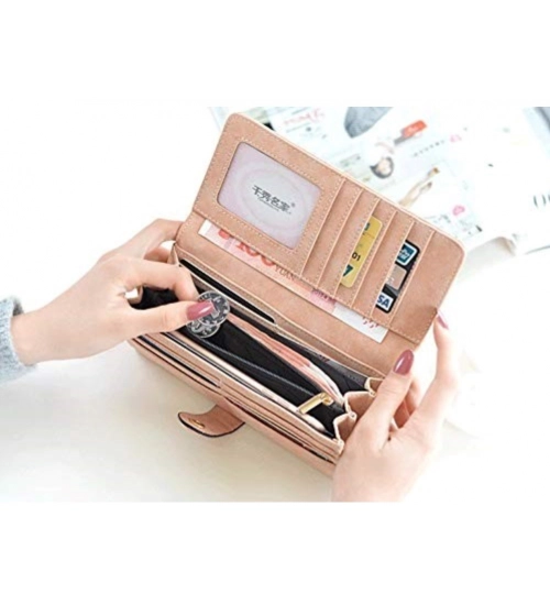 Women's Faux Leather Medium Snap Button Wallet (Brown) Women's Faux Leather Medium Snap Button Wallet (Brown)