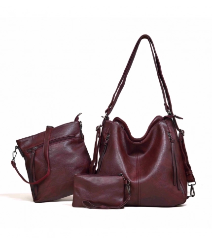 Beastofcloud Women's PU Leather Medium Shoulder Zipper Handbag (Wine red)