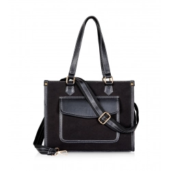Women's Canvas Medium Top handle Satchel Zipper Handbag (Black)