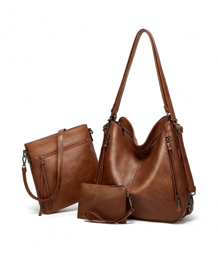 Beastofcloud Women's PU Leather Medium Shoulder Zipper Handbag (Brown)