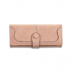 Women's Faux Leather Medium Snap Button Wallet (Khakhi)