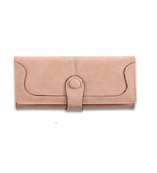 Women's Faux Leather Medium Snap Button Wallet (Khakhi)