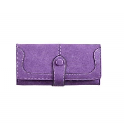 Women's Faux Leather Medium Snap Button Wallet (Purple)