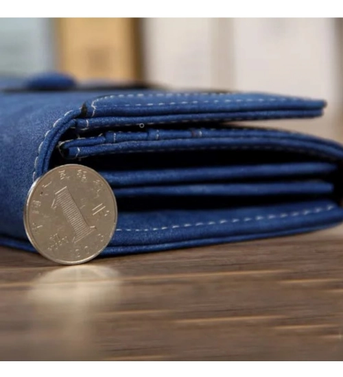 Women's Faux Leather Medium Snap Button Wallet (Dark Blue)