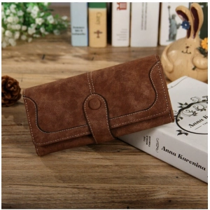 Generic Women's Faux Leather Medium Snap Button Wallet (Brown)