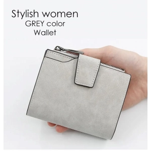 Generic Women's Vegan Leather Small Zipper Wallet (Grey)