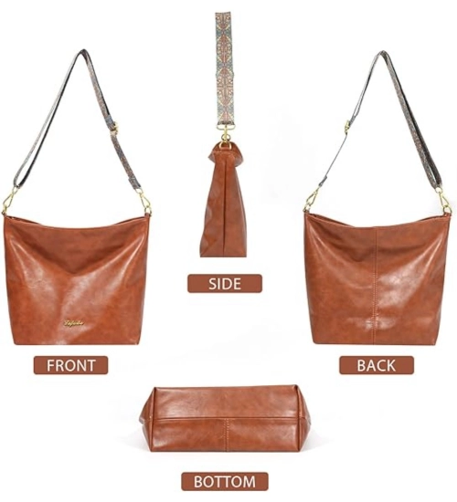 Women's PU Leather Medium Sling bag Zipper Handbag (Brown) Women's PU Leather Medium Sling bag Zipper Handbag (Brown)