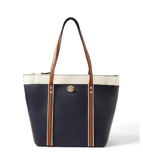 Women's Faux Leather Large Shoulder Zipper Handbag (Dark Blue)