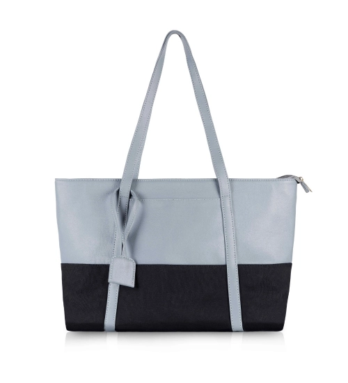 Women's Faux Leather Large Shoulder Zipper Handbag (Light Blue)