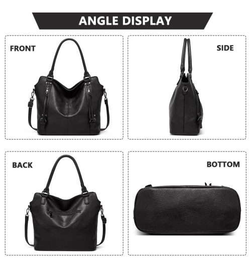 Women's PU Leather Large Shoulder Zipper Handbag (Black) Women's PU Leather Large Shoulder Zipper Handbag (Black)