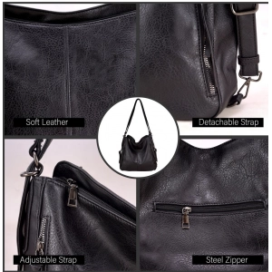 Generic Women's PU Leather Medium Shoulder Zipper Handbag (Black)