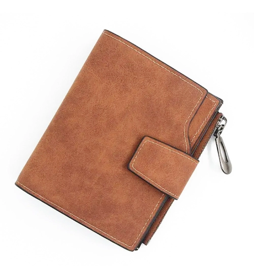 Women's Vegan Leather Small Zipper Wallet (Brown )