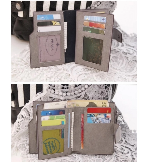 Women's Vegan Leather Small Zipper Wallet (Grey) Women's Vegan Leather Small Zipper Wallet (Grey)