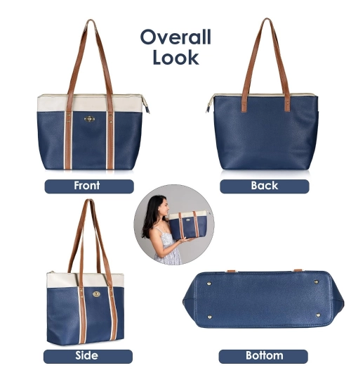 Women's Faux Leather Large Shoulder Zipper Handbag (Dark Blue)