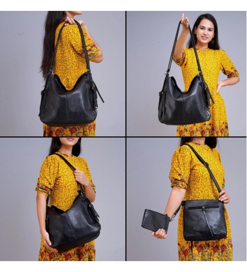 Women's PU Leather Medium Shoulder Zipper Handbag (Black) Women's PU Leather Medium Shoulder Zipper Handbag (Black)