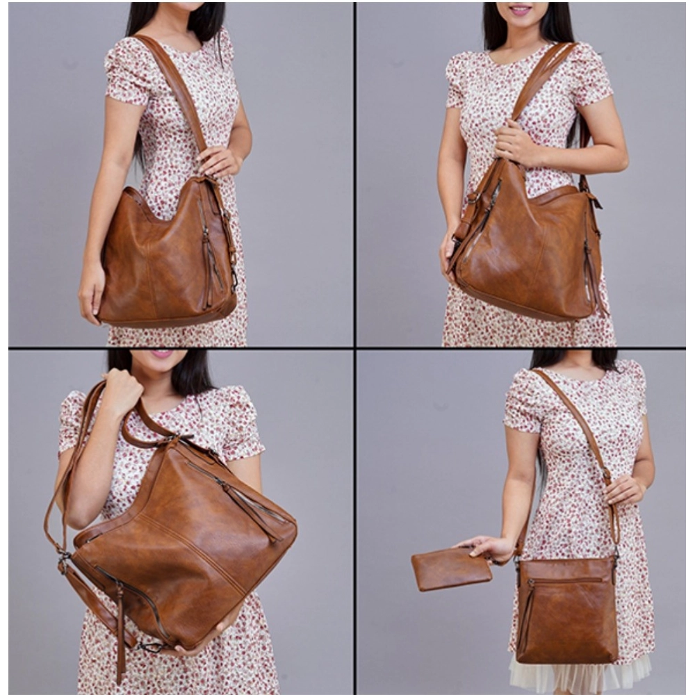 Beastofcloud Women's PU Leather Medium Shoulder Zipper Handbag (Brown)