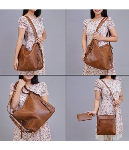 Beastofcloud Women's PU Leather Medium Shoulder Zipper Handbag (Brown)