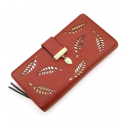 Women's Faux Leather Medium Snap Button Wallet (Brown)