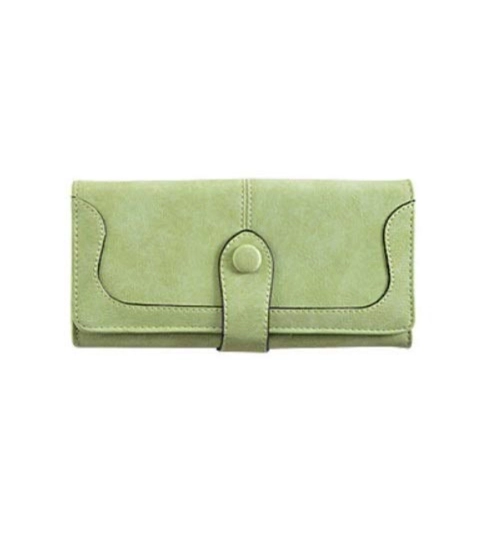 Women's Faux Leather Medium Snap Button Wallet (Green)