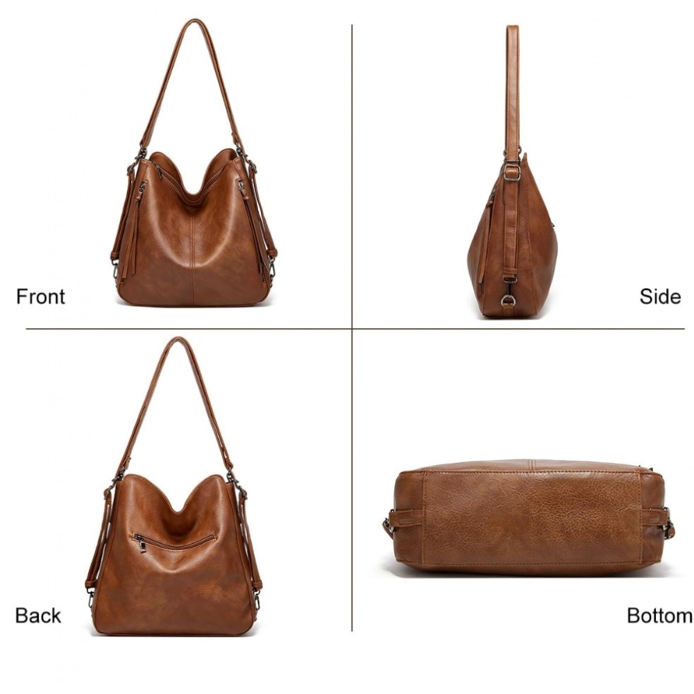 Beastofcloud Women's PU Leather Medium Shoulder Zipper Handbag (Brown)