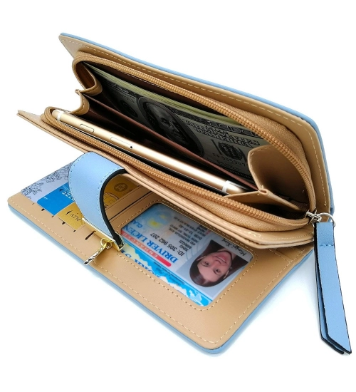 Women's Faux Leather Medium Snap Button Wallet (Blue) Women's Faux Leather Medium Snap Button Wallet (Blue)