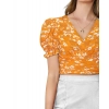 Beastofcloud Women's Knitting Printed V-Neck Puff Sleeve Tops (Yellow)